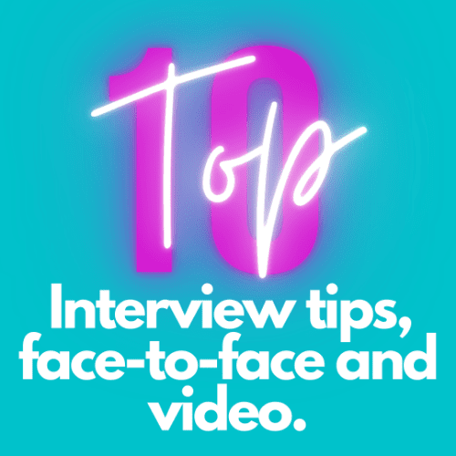 10 ten interview tips in white against blue background
