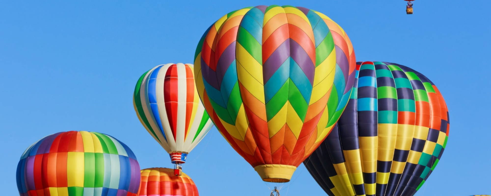 hot air balloons in multiple bright colours 