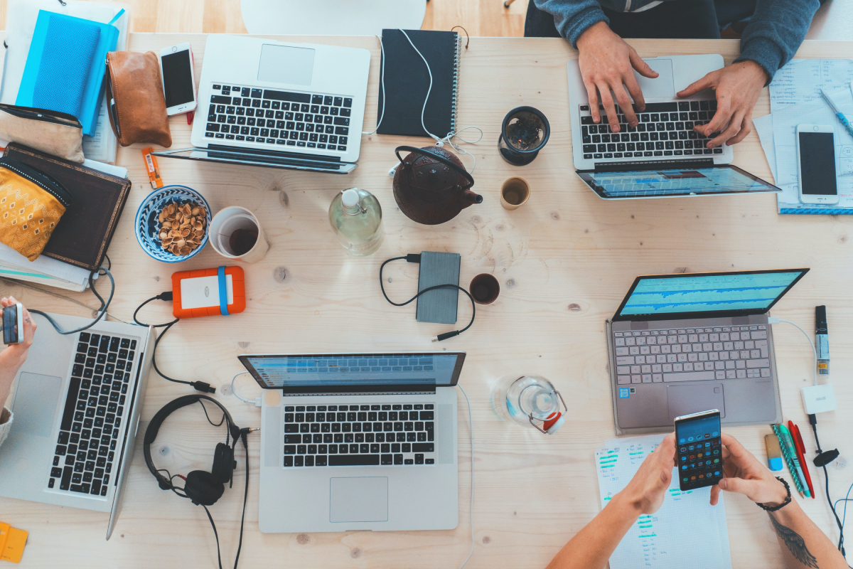 Work desk with laptops on it